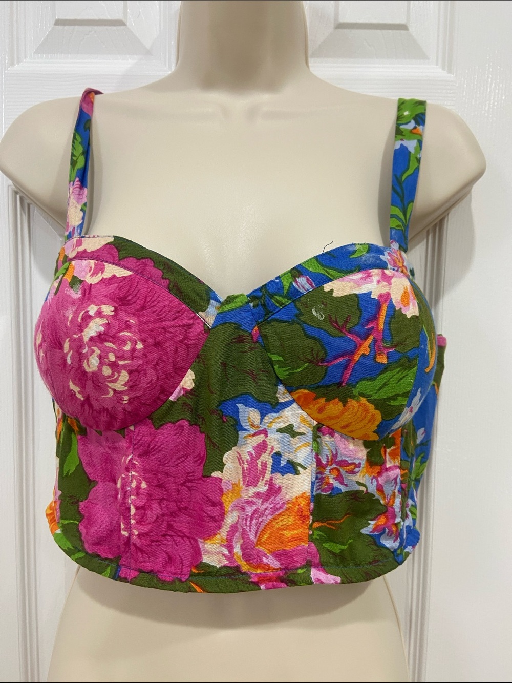 Floral Bustier Crop Top - Pink & Green